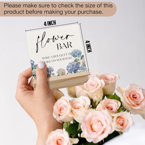 Flower Bar Sign Wood Plaque 4x4 Inch Hydrangea Wedding Decor Bridal Shower