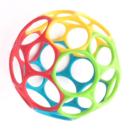 Bright Starts Oball Easy Grasp Classic Infant Toy - Yellow/Red/Blue, 4 Inch BPA-Free Baby Ball for Newborns & Toddlers
