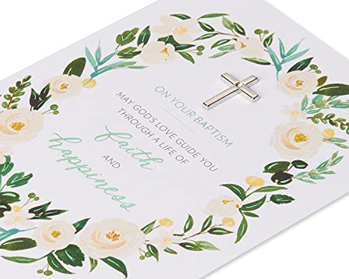 Papyrus Baptism Card - Foliage Design with Silver Cross Charm