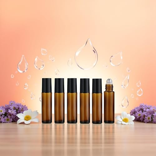 Glass Roller Bottles for Essential Oils 10ml - 6 Pack