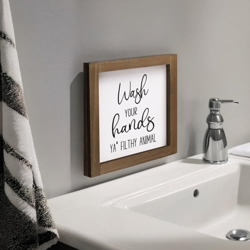 Flangairy Wash-White Funny Bathroom Sign 6x6 Inch Wood Framed Wall Art for Restroom