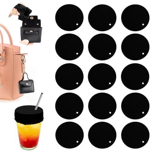 Esmorah Drink Cover Scrunchies - 15 Pcs Black Set with Keychain Pouch