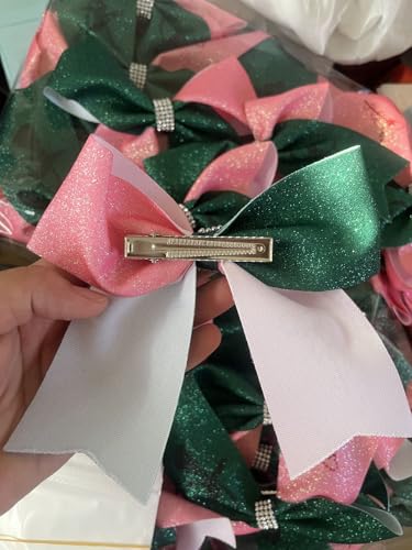 Pink and Green Glitter Hair Bows 5.7 Inch Witch Costume Clips