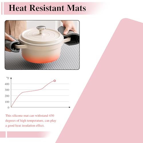 YACEYACE 2Pcs Silicone Placemats - 15.7"x 11.8" Heat-Resistant Pink Mat