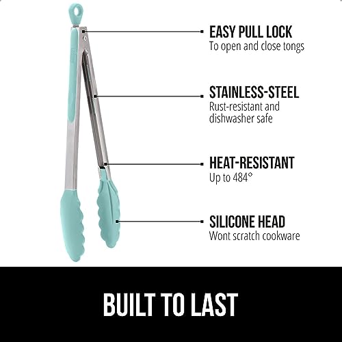 GORILLA GRIP Stainless Steel Kitchen Tongs Set, Mint - 9" & 12"