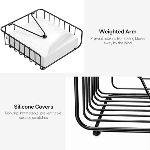 Black Napkin Holder with Weighted Arm for Luncheon & Dinner Use