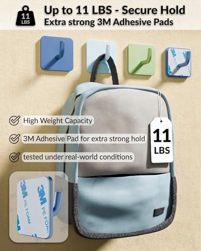 DEKAZIA Kids Wall Hooks - Blue-Green Self-Adhesive Coat Hooks