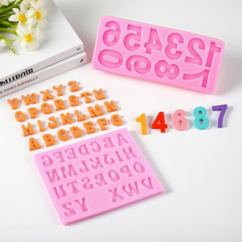 Kosbech Large Silicone Alphabet and Number Fondant Molds (Pink, 2 Pcs)