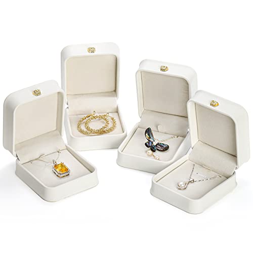 Set of 4 Velvet Necklace Gift Boxes, Compact 3.3" x 2.9" x 1.5"