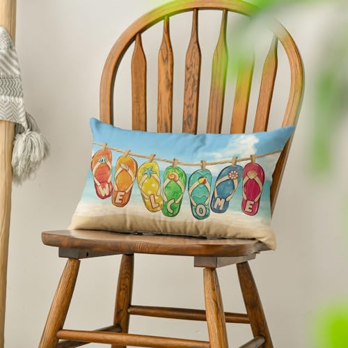 AVOIN colorlife Beach Flip Flop Throw Pillow Cover 12x20 Inch Seasonal Home Decor - Variation 1
