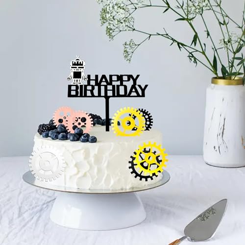 Robot Cake Decoration Set - 8 PCS Acrylic Cupcake Toppers for Birthday Parties