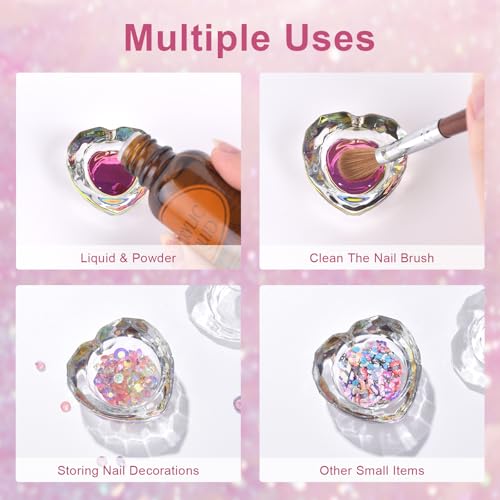 Glass Nail Dappen Dish with Lid Heart Shape Acrylic Liquid Powder Cup