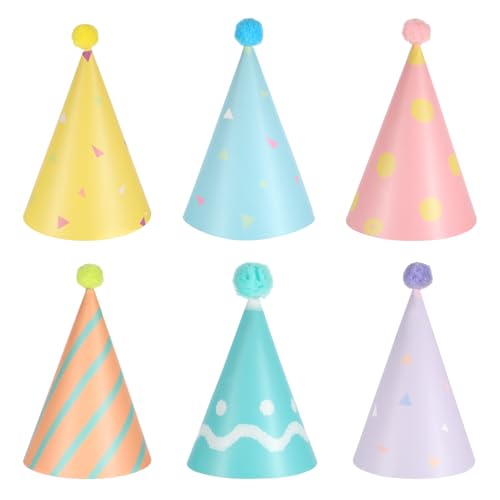 6 Mini Party Cone Hats for Small Pets & Stuffed Animals