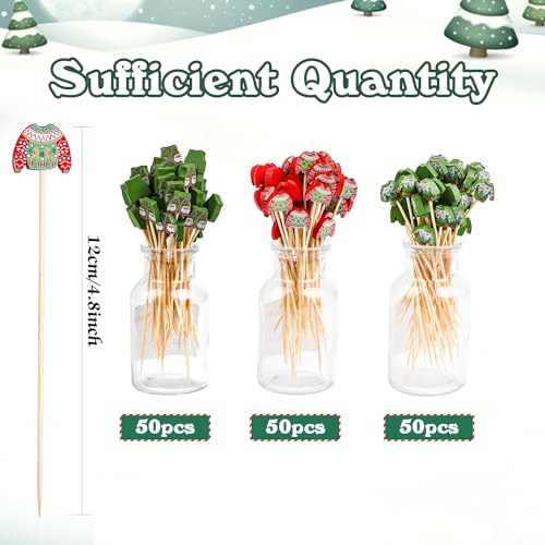 Christmas Sweater Cocktail Picks Set - 150 Wooden Xmas Food & Drink Decorations