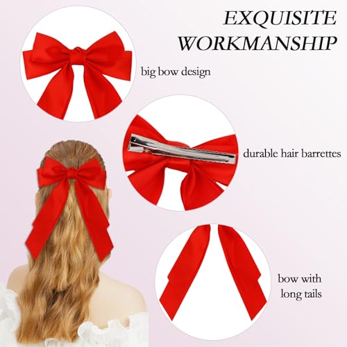 Ondder Big Satin Hair Bows with Long Tails - 2 Pcs Large Hair Clip Barrettes