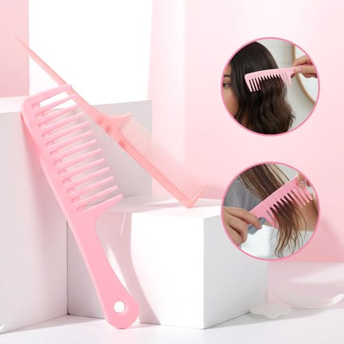 Psiriol 2-Piece Hair Comb Set, Wide Tooth Curl Comb and Fine Tooth Rat Tail Detangling Comb for All Hair Types