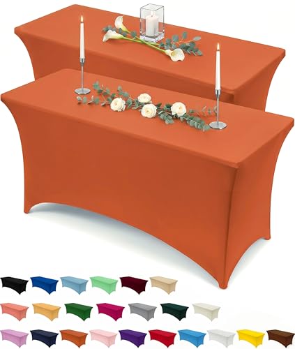 Utopia Kitchen 6ft Spandex Table Cloth - 2 Pack, Orange Stretch Cover