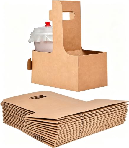 20 Pack Kraft Paper Drink Carrier - 2-Cup Disposable To-Go Holder