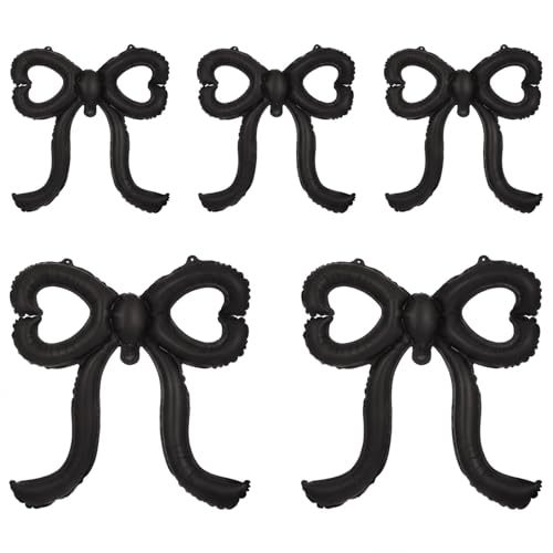 20-Inch Giant Matte Black Bow Balloons - 5 Pack for Parties