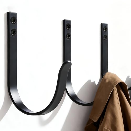 IBERDE 5 Black Stainless Steel Heavy Duty Wall Hooks for Outdoor & Indoor Use