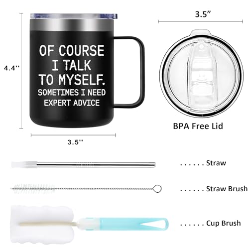 Insulated Stainless Steel Coffee Mug - Funny 'Expert Advice' Quote - Black, 12oz