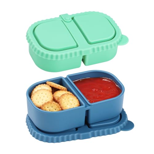 Yrarbil 2-Pack 8oz Silicone Snack Containers - Leakproof Double Compartment (Blue/Green)