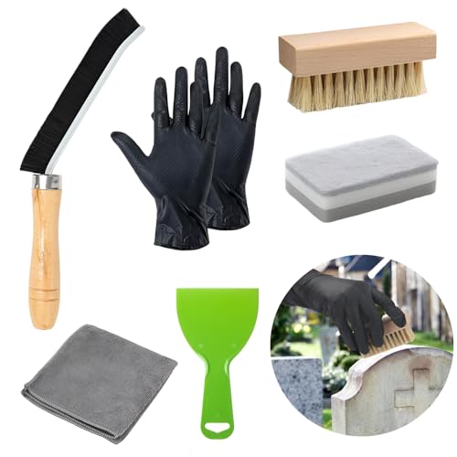 7-Piece Headstone Cleaning Kit with Brushes, Cloth & Gloves