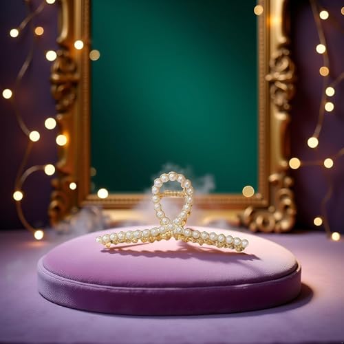 WLngtv 2 Pack Large Metal Hair Claws Matte Gold with Pearls