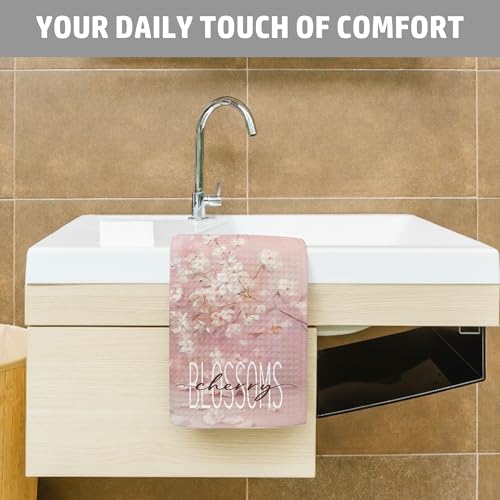 Cherry Blossom Kitchen Towel Waffle Cotton Spring Pink Hand Tea Towel