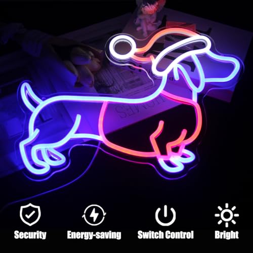 Blue Red White Dachshund Neon Sign with Christmas Hat LED Wall Light for Party Decor