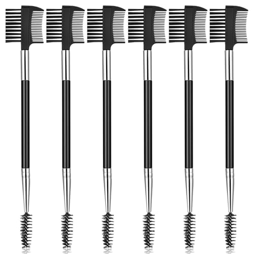 6 Pcs Eyebrow Brush and Eyelash Comb Set, 3-Head Grooming Tool Black