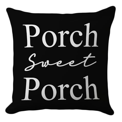 Porch Sweet Porch Farmhouse Pillow Cover 18x18 - Black Rustic Accent Case