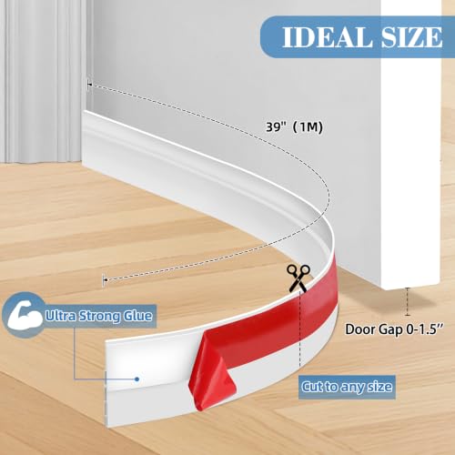Trisiki Silicone Door Draft Stopper - 2" W x 39" L, White Door Sweep