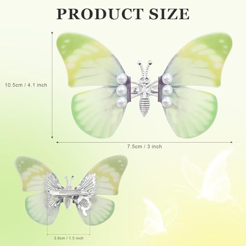 Gradient Butterfly Hair Clips with Moving Wings and Pearls 2Pcs