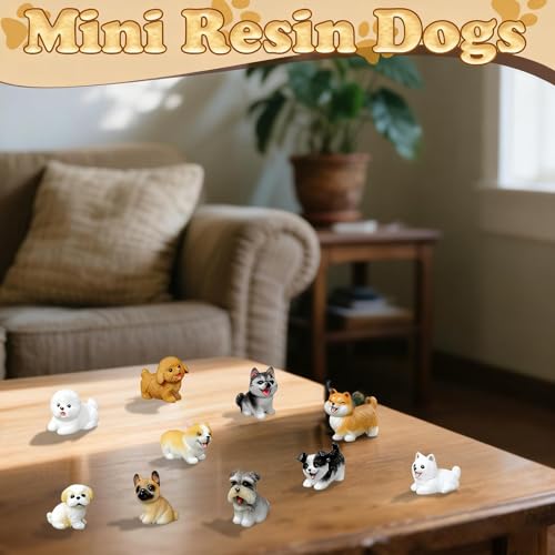 Mini Dog Figurines Set - 14 Assorted Resin Puppy Collectibles