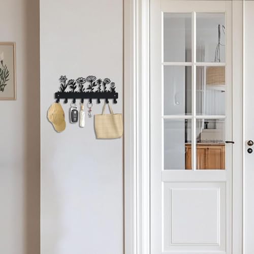Wall-Mounted Key Holder with 8 Hooks - Cute Flower Design