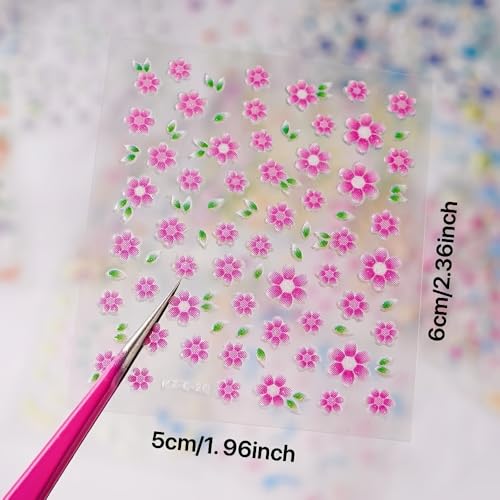 Cublive 30 Sheets 3D Floral Nail Stickers Cute Daisy Flower Nail Decals
