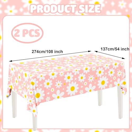 Daisy Disposable Tablecloths - 2 Pack, 54" x 108" Groovy Party Table Covers