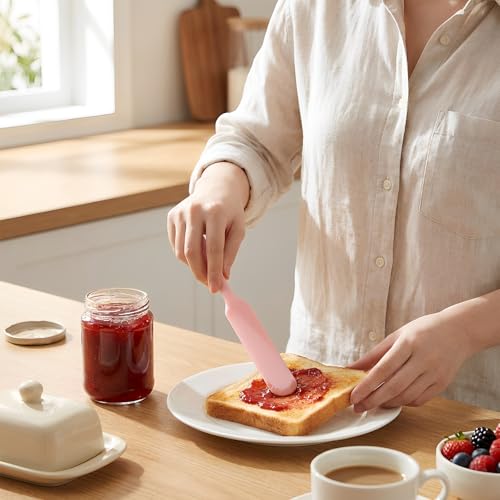 Ezymivs 3 Pack Silicone Jar Spatula Set - Long Handle Mini Scraper