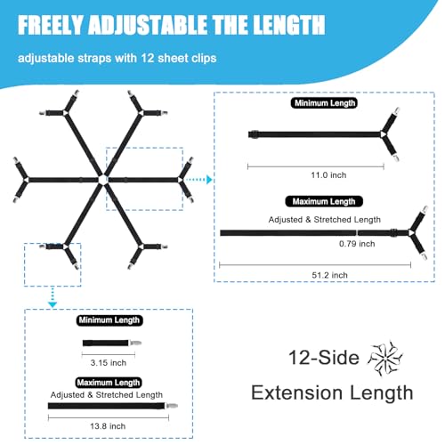 OPPKEPT Adjustable Bed Sheet Holder Straps - 6-Sided Triangle Fasteners