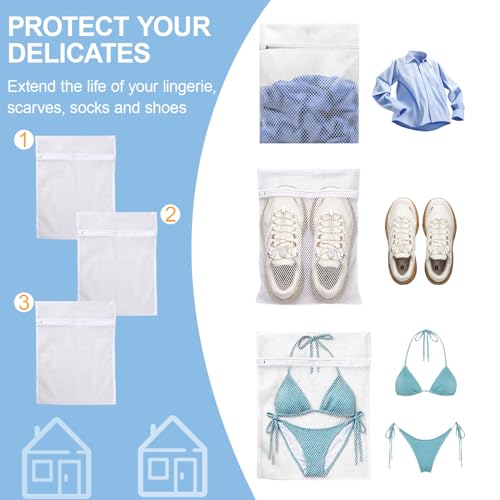 Durable Honeycomb Mesh Laundry Bags 3 Pack with Auto-Lock Zippers