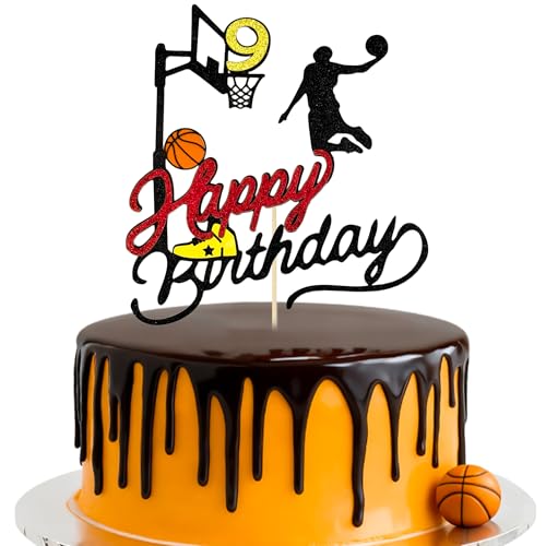 Basketball Cake Topper for 9th Birthday - Glitter Theme Decoration