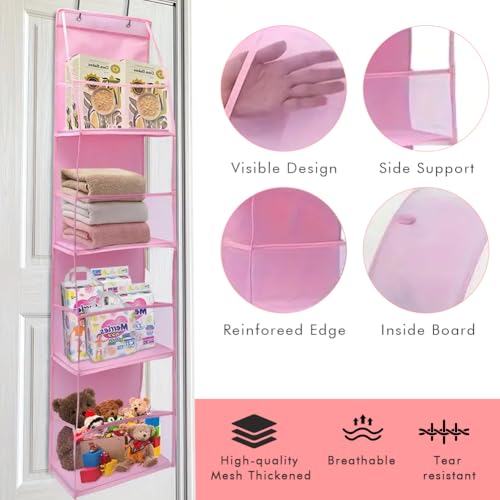 Over The Door Closet Organizer with 4 Shelves & Hooks - Pink