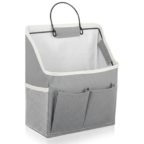 Wall Hanging Storage Basket with Pockets, Cotton-Linen Organizer