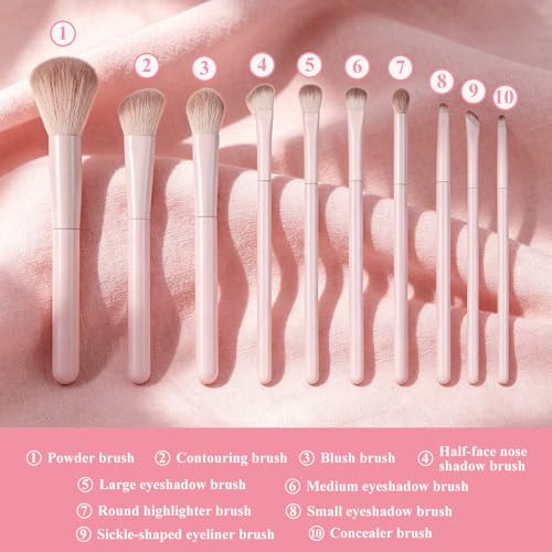 10-Piece Pink Eye Makeup Brush Set - Synthetic Eyeshadow & Contour Brushes