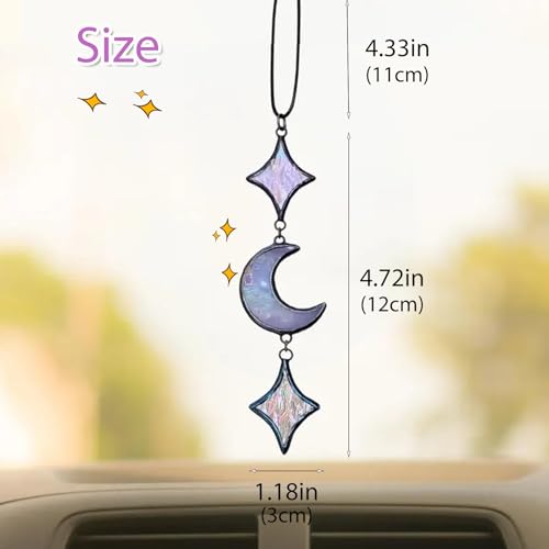 Handcrafted Moon & Star Car Charm - Witchy Bohemian Rear View Mirror Decor