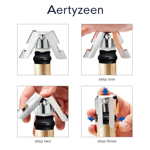 Aertyzeen 2-Pack Champagne Stoppers, Silver Stainless Steel Airtight Seal