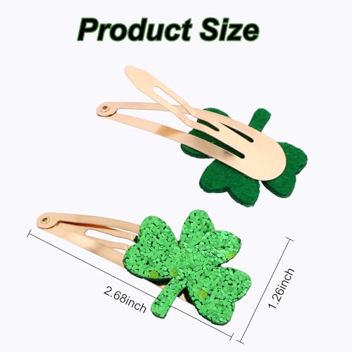 St. Patrick's Day Shamrock Hair Clips - 6 Pcs Glitter Green Clover Barrettes