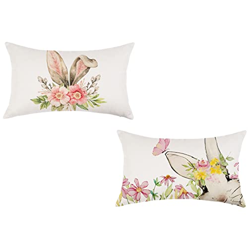 ONWAY Bunny Easter Throw Pillow Covers 12x20 Inch Set of 2