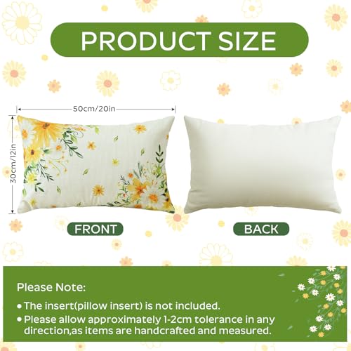 Daisy Flower Throw Pillow Covers Set of 4, 12x20 Inch - Summer Floral Decor